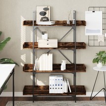 Industrial Rustic Smoked Oak Wooden 4-Tier Storage Bookcase Shelving Bookshelf - £215.25 GBP