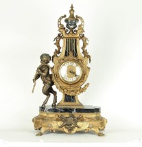 Imperial Lancini / Franz Hermle Gilded Bronze &amp; Marble Mantle Clock with Faun - £945.58 GBP