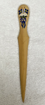 Swedish Flags Flowers Ribbon Painted Juniper Wood Letter Opener 9 5/8" Long - $24.26
