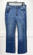 Kancan Rainn Ultra High Rise Flare Jeans 13/30 Stretch Blue Denim Fray Fringe - £25.94 GBP
