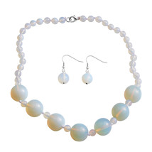 New 8mm &amp; (7) 20mm Opalite Gemstones Necklace &amp; Earrings 20&quot; in Gift Box... - $9.90