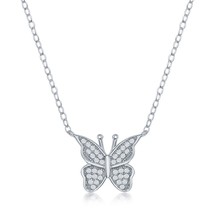 Sterling Silver Micro Pave CZ Butterfly Necklace - £30.63 GBP