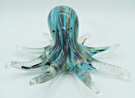 Hand Blown Glass Art Octopus Blue Green Paperweight Figurine - £38.78 GBP