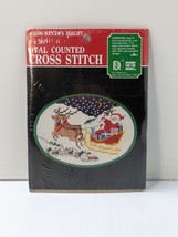 Vtg 1986 Designs Needle Santa&#39;s Flight Oval Counted Cross Stitch Kit Chr... - $14.80