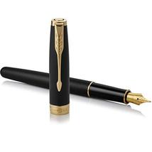 PARKER Sonnet Fountain Pen, Matte Black Lacquer with Gold Trim, Fine Nib... - £142.94 GBP