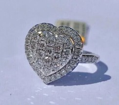 1.50Ct Round Cut Moissanite 925 Sterling Silver Heart Shape Cluster Ring For Her - £88.20 GBP