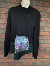 Black Hoodie Medium Hawaiian Like Flower Front Pocket Long Sleeve Sweats... - $14.25