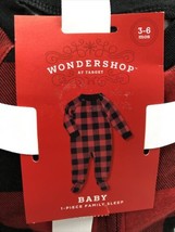 Red &amp; Black Checkered Plaid Baby One Piece Sleeper PJs Wondershop Sz 3-6 Months - £7.82 GBP