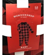 Red &amp; Black Checkered Plaid Baby One Piece Sleeper PJs Wondershop Sz 3-6... - £7.79 GBP