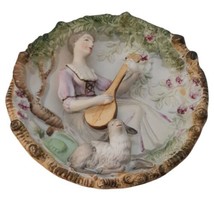 Vtg 3-D Handpainted Colonial Man &amp; Woman Ceramic/Porcelain Bisque Wall Plaques  - £41.09 GBP