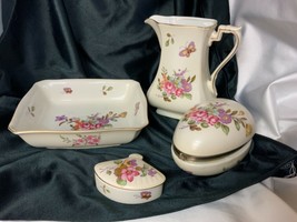 Lefton Porcelain Pitcher &amp; Bowl Fan Trinket Box  Egg Trinket Jewelry Box... - £75.84 GBP