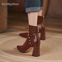 Women Sexy SoShoes Pointed Toe Short Boots Ankle Autumn Casual Thermal High Heej - £40.03 GBP