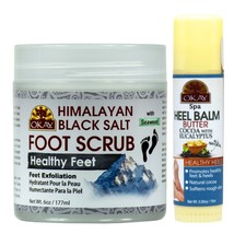 OKAY Himalayan Black Salt Foot Scrub + Spa Heel Balm Butter Cocoa Eucalyptus Set - £24.03 GBP
