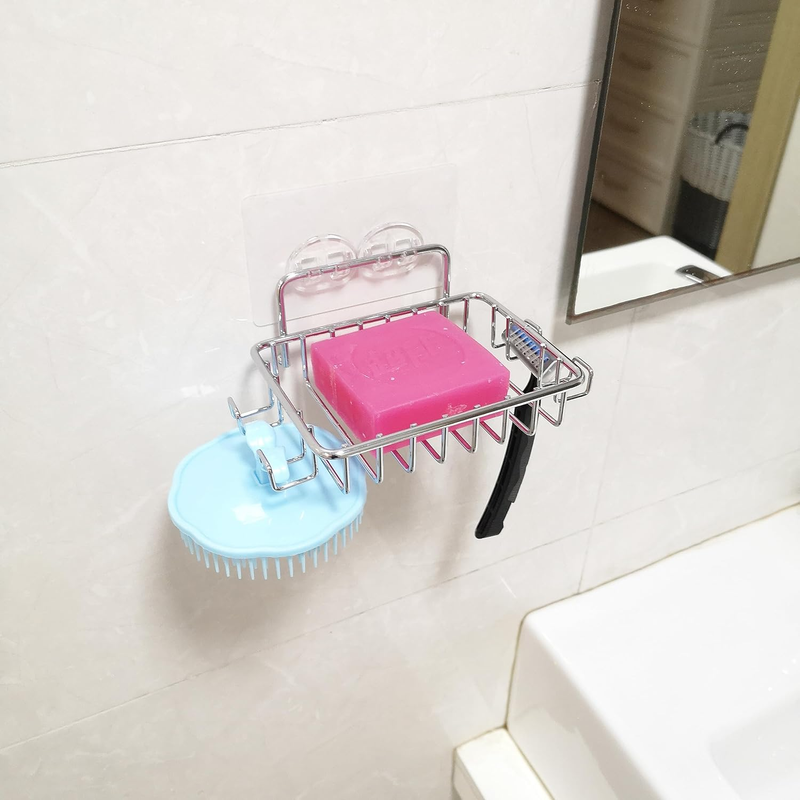 Soap Dish Holder for Shower with 4 Hooks, 2 Pack Stainless Steel Soap Dish for B Item image 2