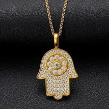 1.50Ct Round Cut Lab-Created Diamond Hamsa Hand Pendant 14k Yellow Gold Plated - £156.66 GBP