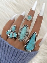 Simple and Elegant Blue Turquoise Water Teardrop Ring Set varied size - £15.42 GBP