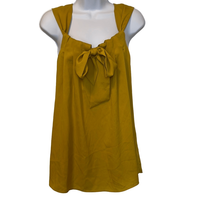 Lili&#39;s Closet Women&#39;s Small Mustard Yellow Silky Tie Front Blouse Shirt Top - £14.93 GBP