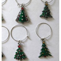 Wine Glass Charms Markers Christmas Tree Set Of 6 Rhinestones Enameled Metal  - £14.20 GBP