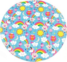 Round Unicorn Blanket - Soft &amp; Cozy Flannel Throw - Ice Cream, Rainbow 60&quot; Blue - £16.06 GBP