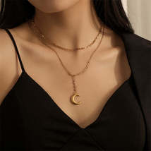 Cubic Zirconia &amp; 18K Gold-Plated Moon Layered Pendant Necklace - £11.25 GBP