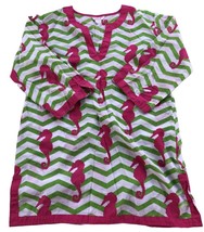 Top It Off Womens Tunic Top Coverup Green Chevron Pink Seahorse 3/4 Slee... - £11.80 GBP