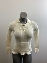 Old Navy Ribbed Tie V Neck Sweater Women&#39;s Size Small White Long Sleeve Cotton  - £11.07 GBP