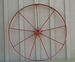Vintage Antique Primitive Steel Spoke Red Wagon Wheel Cart Implement Far... - €214,92 EUR