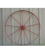 Vintage Antique Primitive Steel Spoke Red Wagon Wheel Cart Implement Far... - £194.75 GBP