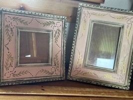 Lot of Cream &amp; Light Pink w Gilt Leaves Painted Faux Wood Rectangle &amp; Square Pic - £15.44 GBP