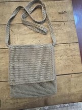 Old Navy Crochet Purse Crossbody Bag Fold Over Flap Zip Knit Boho Beach Beige - £10.11 GBP