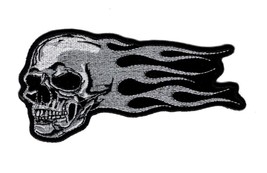 Skull Flame Embroidered Iron on sew on MC Biker Patch (5.0 inch) - £10.03 GBP