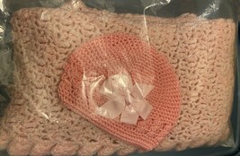 Homemade Pink Crochet Soft Baby Blanket and Cap - £7.52 GBP