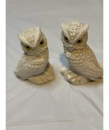A Pair of Vintage Alabaster White Owl Figurine Yellow Eyes Made In Italy - $20.00
