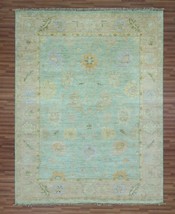 All Wool 8x10 Ft Handmade Turkish Carpet Large Oushak Blue Camel Area Rug - £1,039.27 GBP