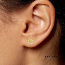 18K Real Gold women star Nose stud cum Earring White CZ Gold Screw Back - $85.03+