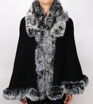 This &amp; That™ ~ Black w/Faux Fur Trim ~ Sweater/Wrap/Cape ~ One Size - £29.41 GBP