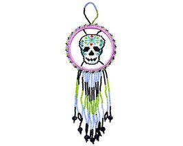 Day of The Dead Sugar Skull Round Dream Catcher Seed Beaded Fringe Dangl... - $23.75