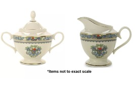 Lenox Autumn Sugar Bowl With Lid and Creamer Set Ivory Gold Enamel Dots ... - $235.00