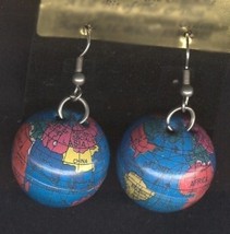 Globe Earrings -Tourist World Planet Earth Funky Teacher Jewelry - £5.57 GBP