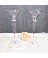 Vintage Oneida Crystal Candlestick Holder Pair Rose Pink Clear 9 1/2&quot;H  ... - £18.67 GBP