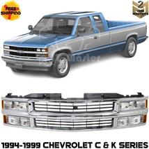 Front Grille Chrome &amp; Headlight Assembly Kit For 1994-1999 Chevrolet C/K... - £307.64 GBP