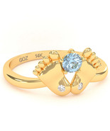 Baby Feet Aquamarine Diamond Ring In 14k Yellow Gold - €299,41 EUR