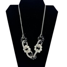 Ny &amp; Co Silver Mesh Black Crystals Faux Pearls Twisted Seed Beads Neckla... - $22.64 CAD