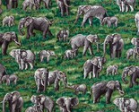 Cotton Elephants Calves Babies Animals Green Fabric Print by the Yard (D... - £10.34 GBP