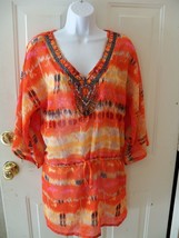 Bali Club Orange Combo Sheer Beaded V Neckline Size S Women&#39;s Nwot - $28.47