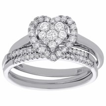 10K White Gold Over Diamond Heart Halo Wedding Ring 3 Piece Bridal Set  1.50 Ct - $106.40