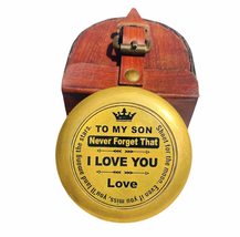 Poem Pocket Compass with to My Son-I Love You Engraved II (Antique Brass Color) - $44.99