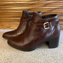 Luis Gonzalo Brown Leather Chunky Heel Women’s Booties Boots Size 37 7 S... - $32.29