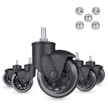Hirate 3&quot; Office Chair Casters with 3/8&quot;-16UNC Threaded Stem, Soft Rubber Replac - £23.83 GBP