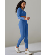 Sky Blue Ribbed Long Sleeve Top and Leggings Workout Set - $3,968.50 MXN